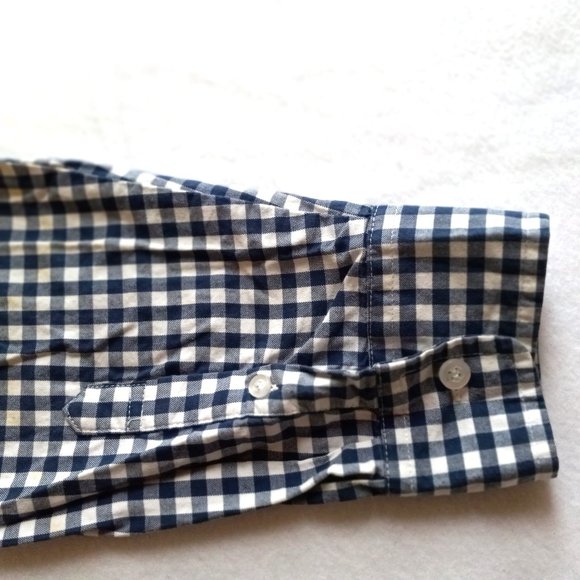 Men’s Shirt Large Blue White Gingham Long Sleeve Button Down Pocket EUC - Picture 9 of 12